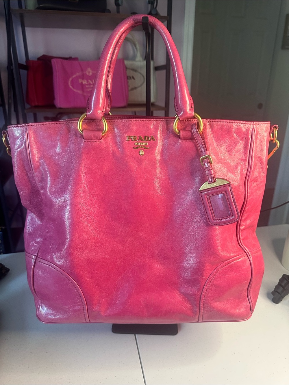 Prada Bright Fuchsia Leather Shoulder Tote - Picture 5 of 16